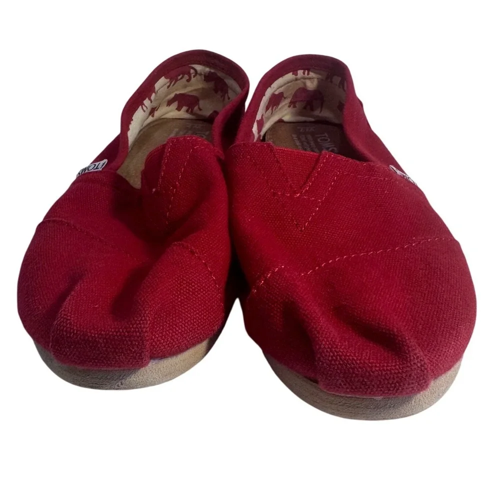 TOMS Womens Classic Alpargata Dark Red Canvas Slip On Flats Size 7 Animal Lining